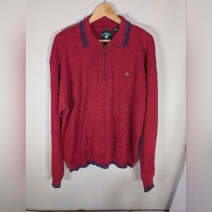 ​Vintage Beverly Hills Polo Club 1/4 Zip Sweater Men's XL Red Knit Pullover